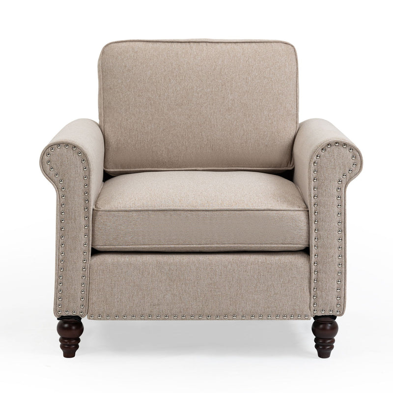 Modern Upholstered Accent Chair Armchair, Fabric Reading Living Room Side Chair, Single Sofa - Light Beige