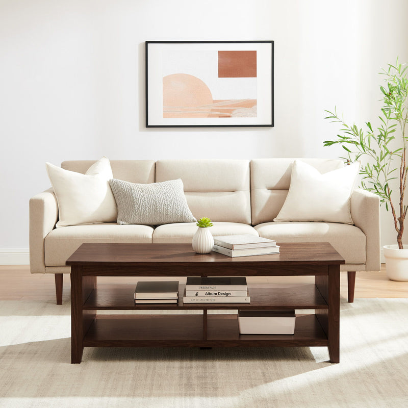 Coastal Grooved Panel Coffee Table With Lower Shelf