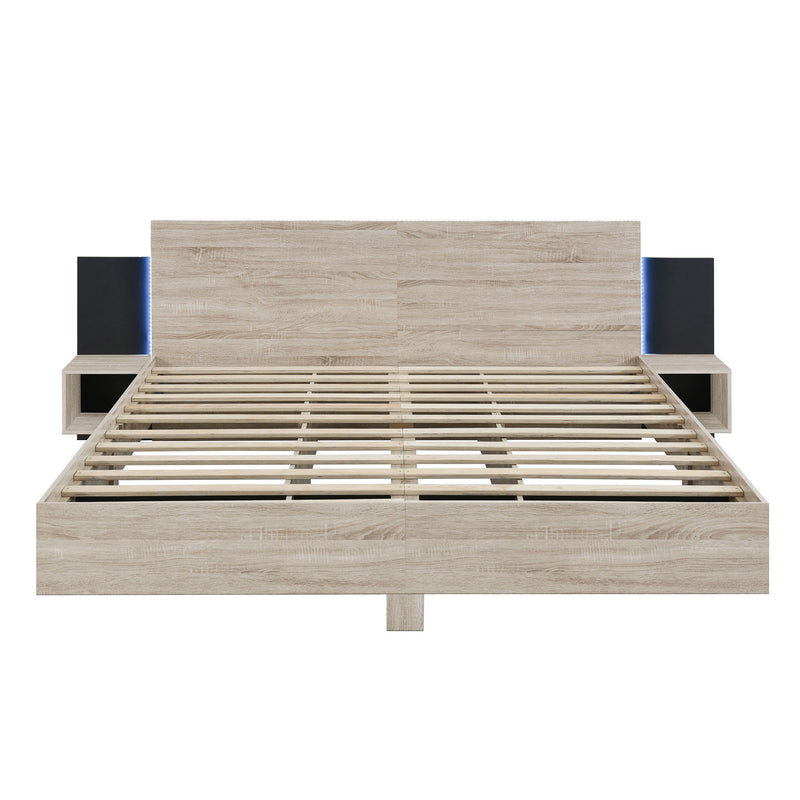 Floating Platform Bed, With LED Lights, Bedside Nightstand