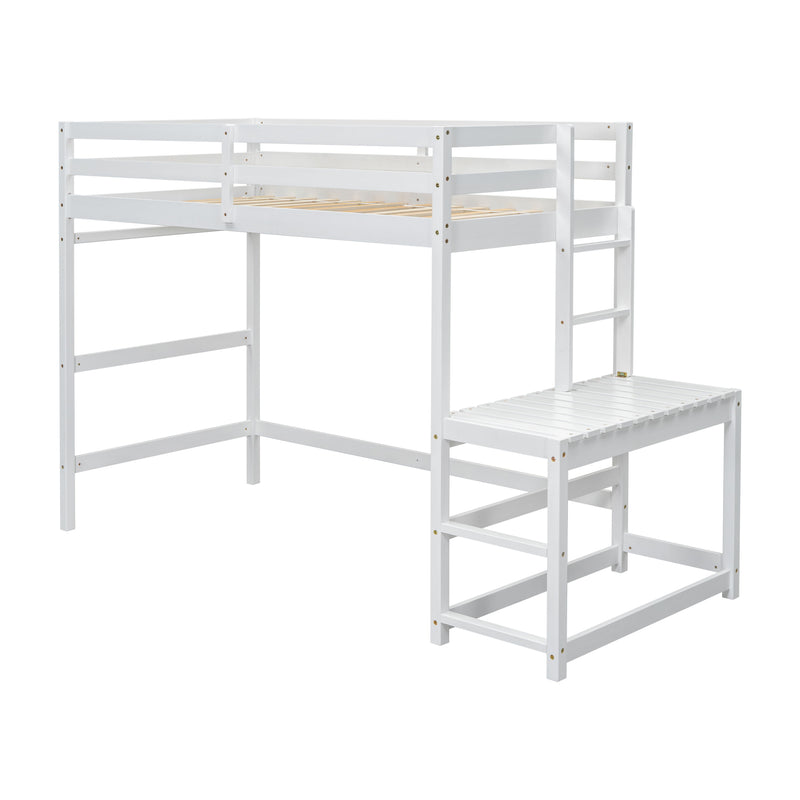 High Loft Bed With Ladder Landing Platform, Ladders, Guardrails