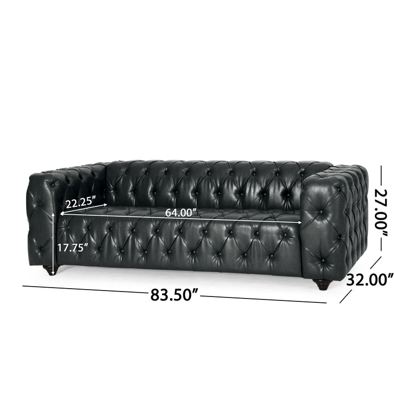 Comfy 3 Seat Sofa & Wooden Legs, For Living Room And Study - Black