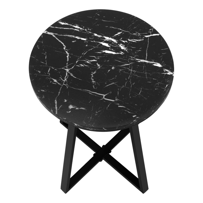 Accent Table, Side, Round Marble Look Contemporary & Modern - Black