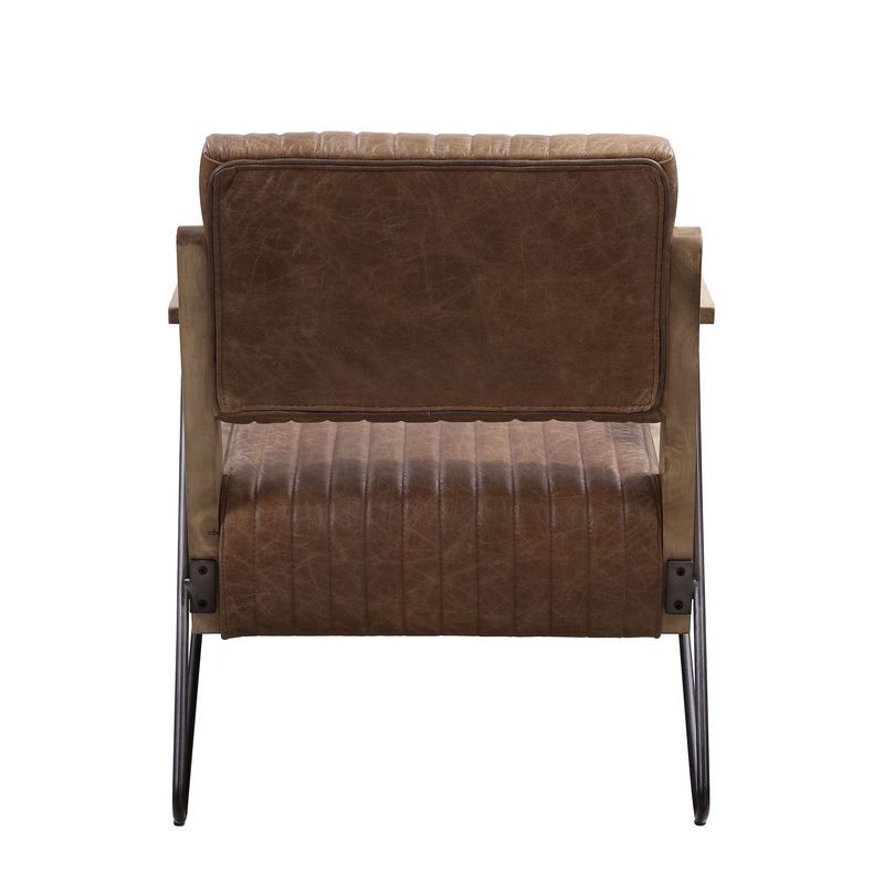 Eacnlz - Accent Chair - Cocoa Top Grain Leather & Matt Iron Finish