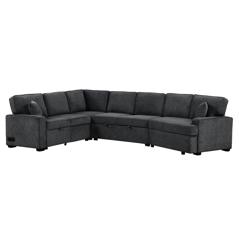 L-Shaped Sofa Sectional Sofa Couch Pull-Out Sofa Bed With Charging Devices And Cup Holders For Living Room