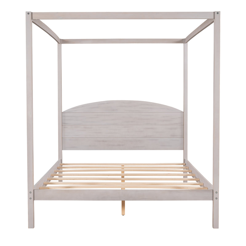 Queen Size Canopy Platform Bed with Headboard and Support Legs,Grey Wash