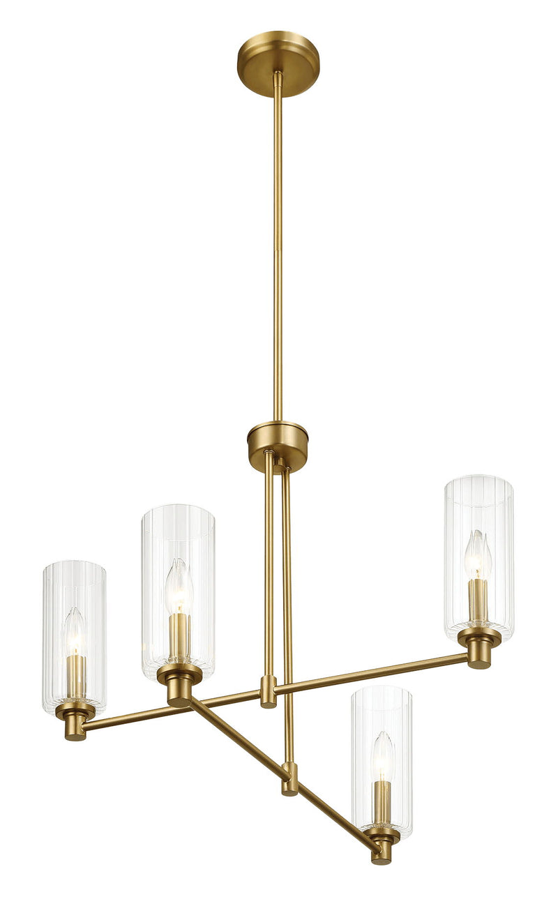 Enigma - 4 Lights Chandelier With Clear Ribbed Satin - Antique Brass / Clear / Gold