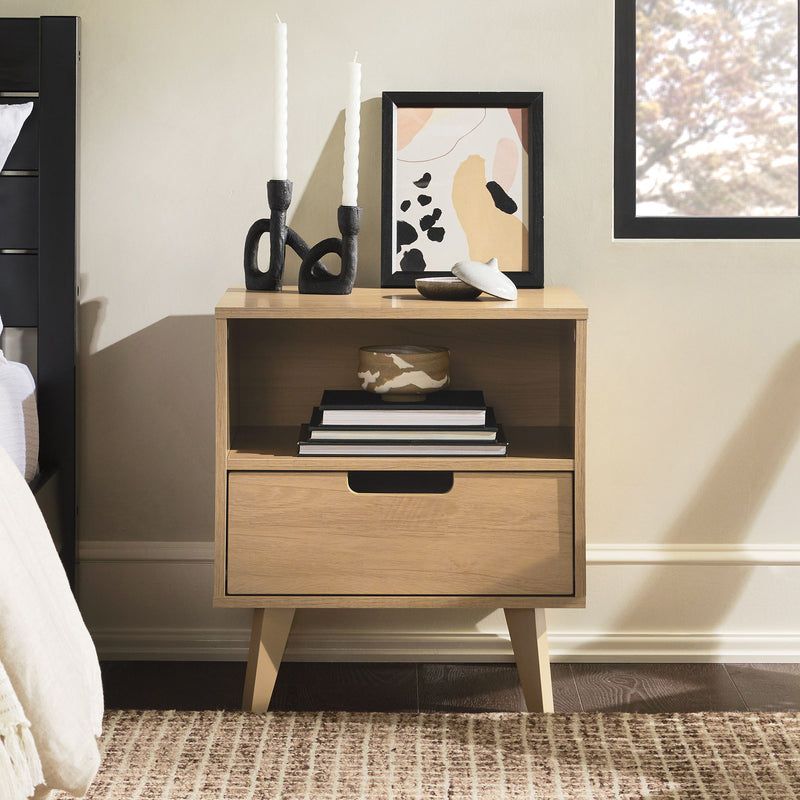 Modern 1 Drawer Nightstand With Open Cubby