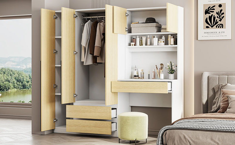 3 Door Storage Desk Wardrobe For Bedroom With Shelves And 3 Drawers