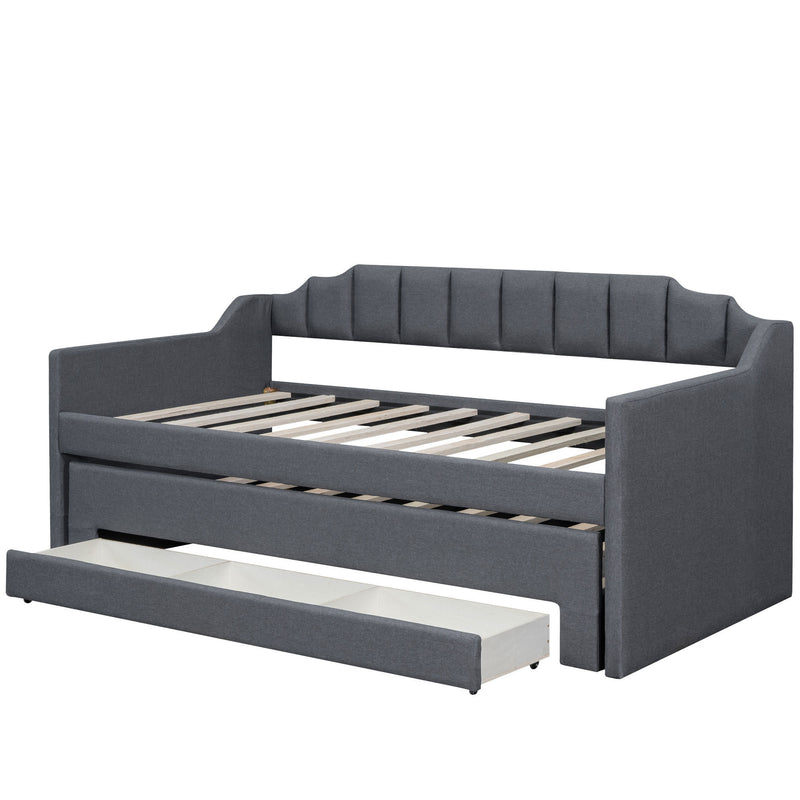 Twin Size Upholstered Daybed with Trundle and Three Drawers,Gray