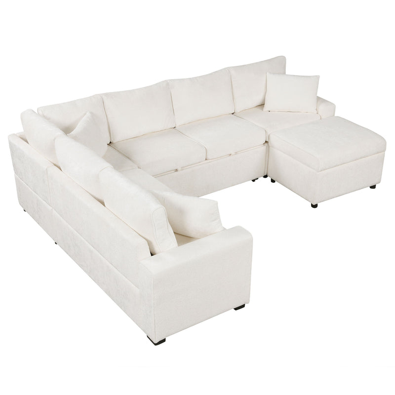 Sectional Sofa Pull-Out Sofa Bed Sleeper With A Storage Ottoman, Three Pillows And Charging Devices For Living Room