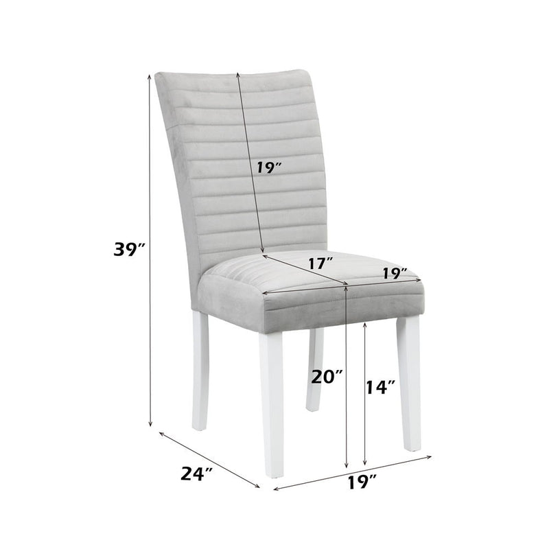 Elizaveta - Side Chair (Set of 2) - Gray Velvet, Faux Crystal Diamonds &White High Gloss Finish