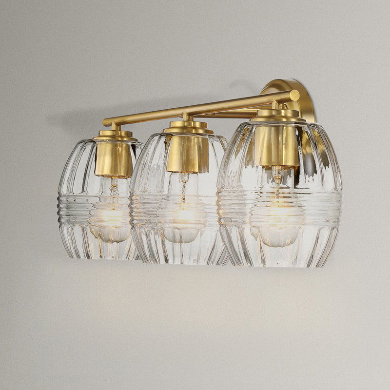 Luster - 3 Lights Vanity With Clear For Bathrooms Above Mirror Wall Lamp Satin - Clear / Gold