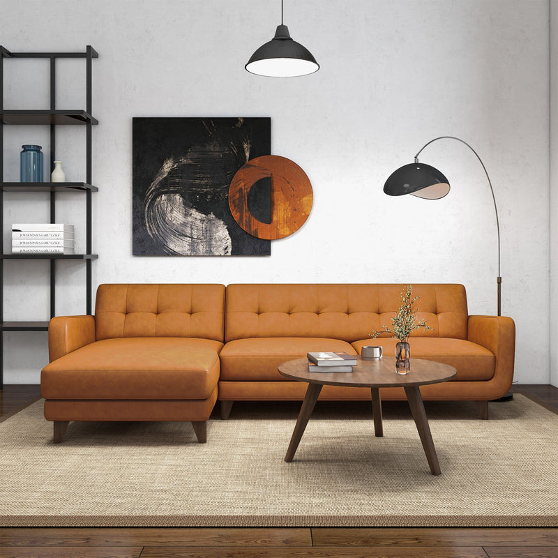 Allison - Mid-Century Modern Leather Sectional Sofa Chaise