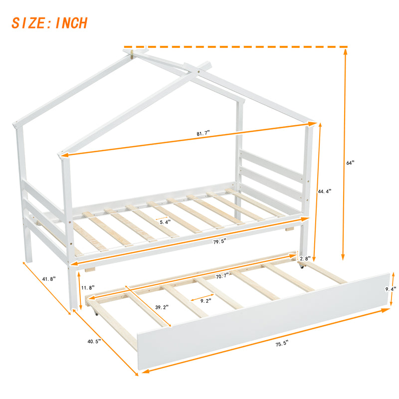 Twin Size  House-shaped Bed with Trundle,White