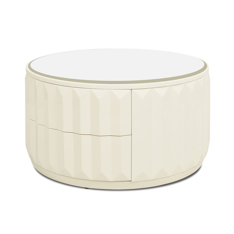 Facino - Round Storage Coffee Table - White Birch