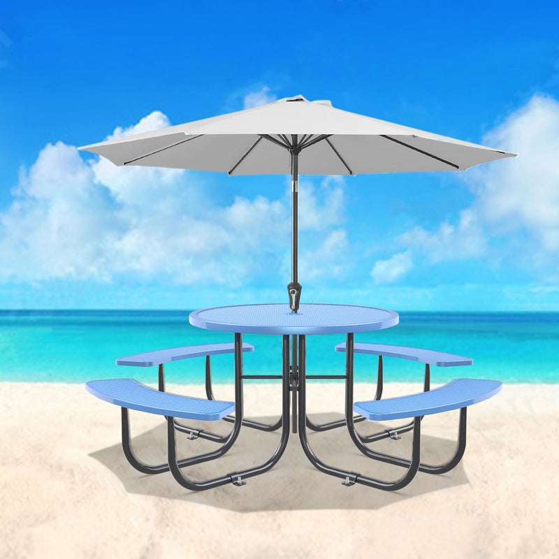 Round Outdoor Steel Picnic Table 46" With Umbrella Pole