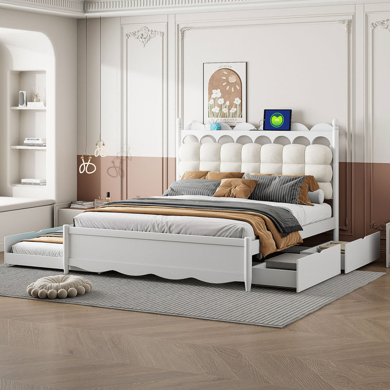 Storage Platform Bed, With 2 Big Drawers, Trundle, One Set Of Sockets & USB Ports