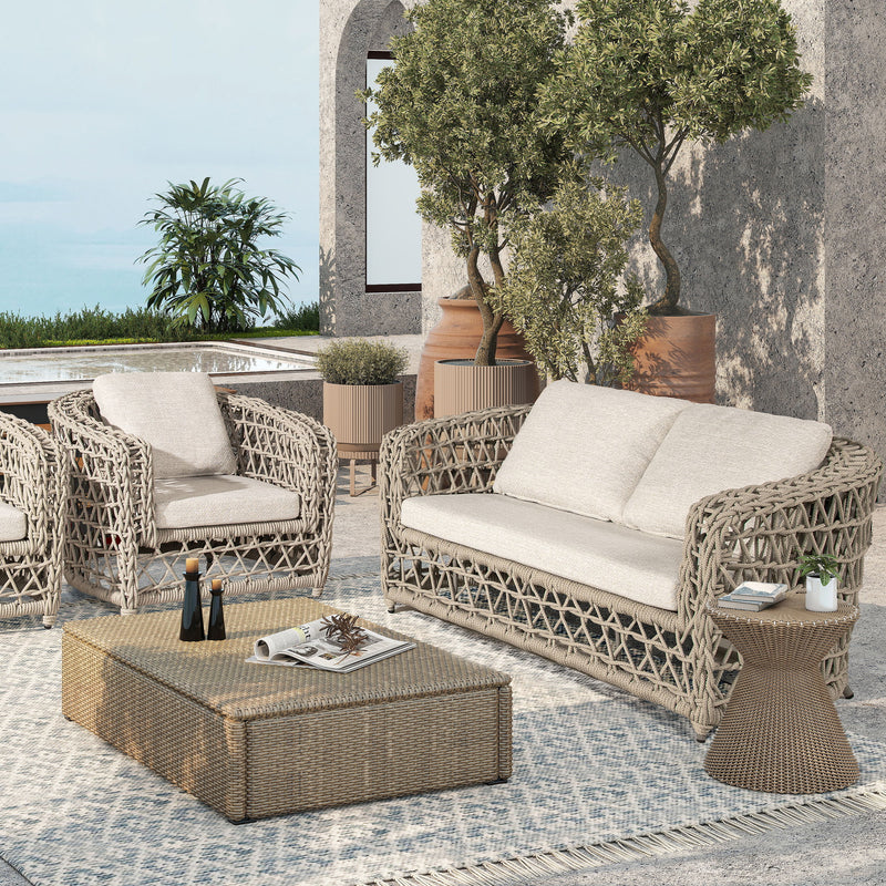 Everly - Frame Barrel Deep Seating Patio Loveseat Sofa Axroma Olefin - Oat Beige