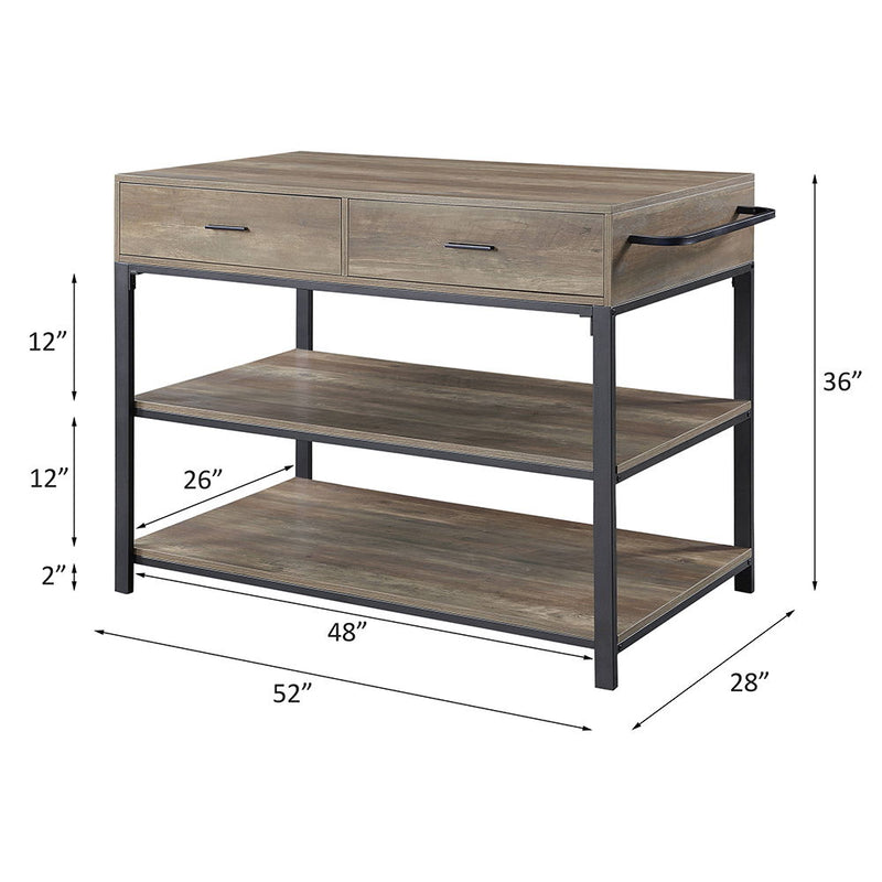 Macaria - Kitchen Island - Rustic Oak & Black Finish - 36"