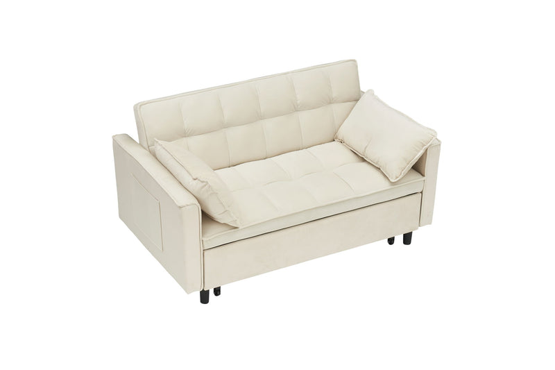 Modern Velvet Sofa, Sofa Pull-Out Bed, Small Love Seat Casual Sofa With Back, With Pillow, Pockets, Living Room Furniture, 3 In 1 Convertible Sleep Sofa Bed