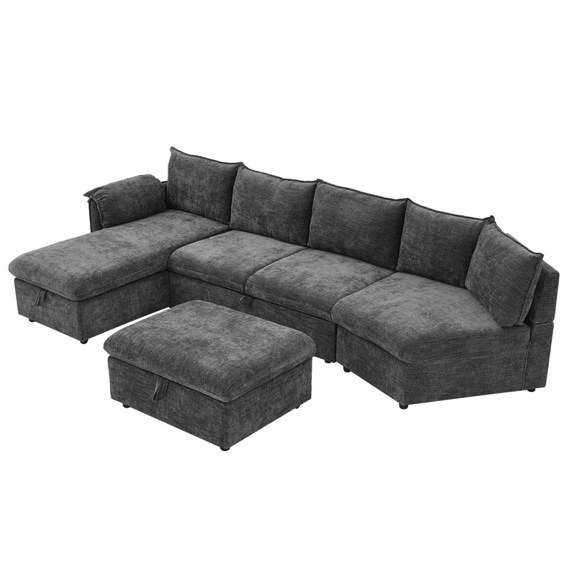 L-Shaped Sofa Sectional Sofa Couch Pull-Out Sofa Bed With A Movable Storage Ottoman, A Storage Chaise Lounge And Two USB Ports For Living Room