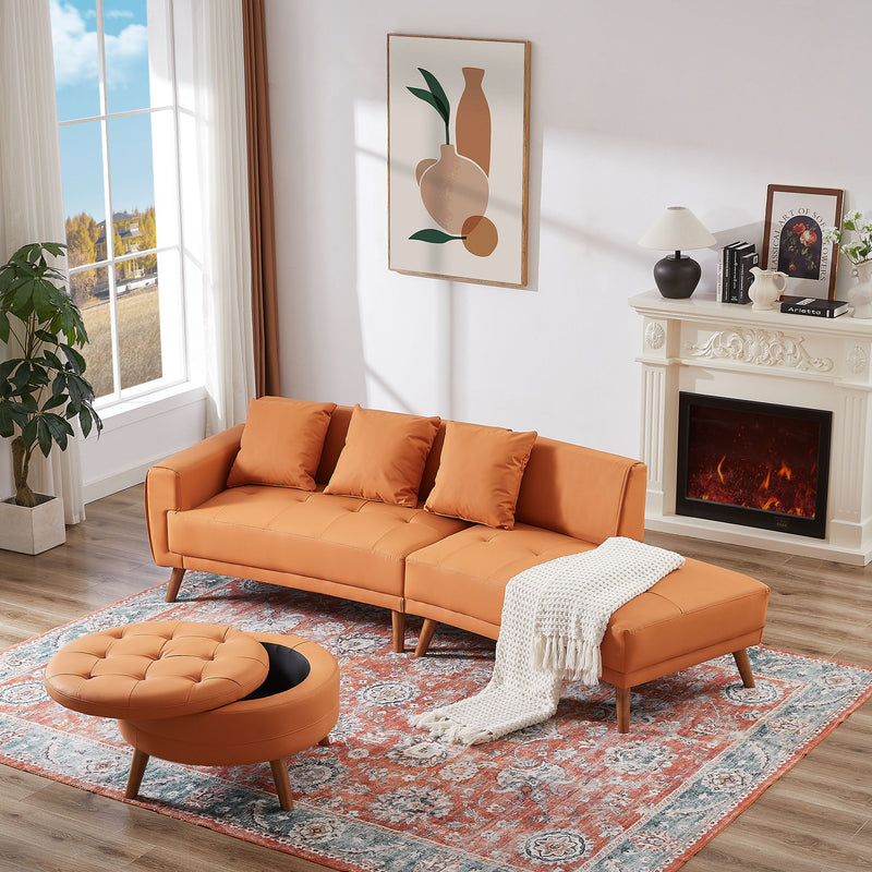 Contemporary Sofa Stylish Sofa Couch With A Round Storage Ottoman And Three Removable Pillows For Living Room