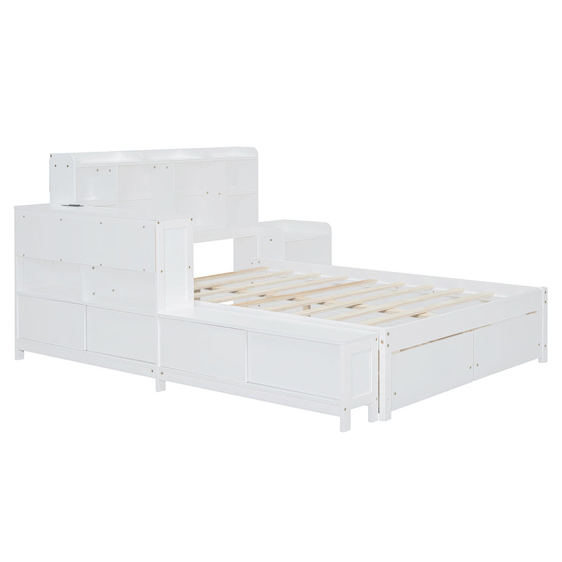 Platform Bed With Multi Functional Storage Space, Nightstand, 2 Drawers, USB Ports And Desk