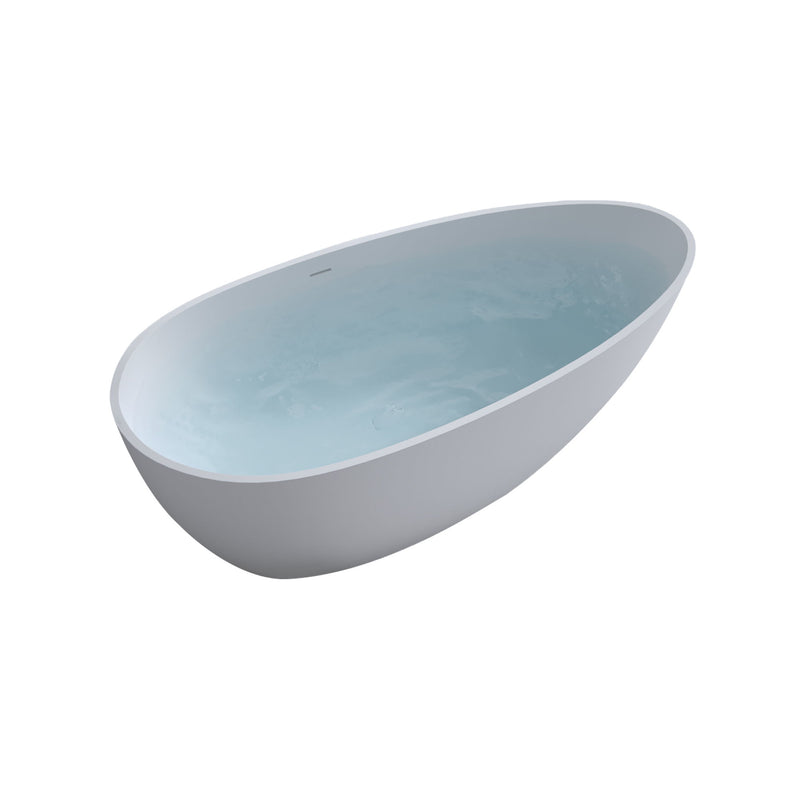 Solid Surface Matte Tub, Freestanding Solid Surface Resin Stone Bathtub, Solid Surface Matte White Soaking Tub, Free Standing Tub With Overflow And Pop-Up Drain - Matte White