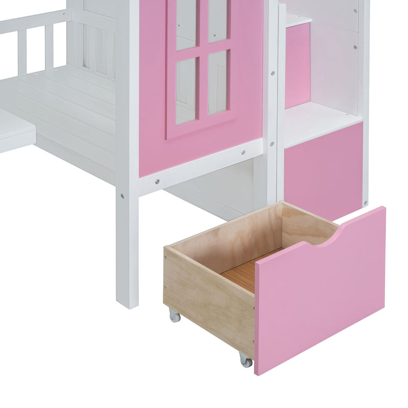 Twin Over Twin Bunk Bed With Changeable Table, Bunk Bed Turn Into Upper Bed And Down Desk