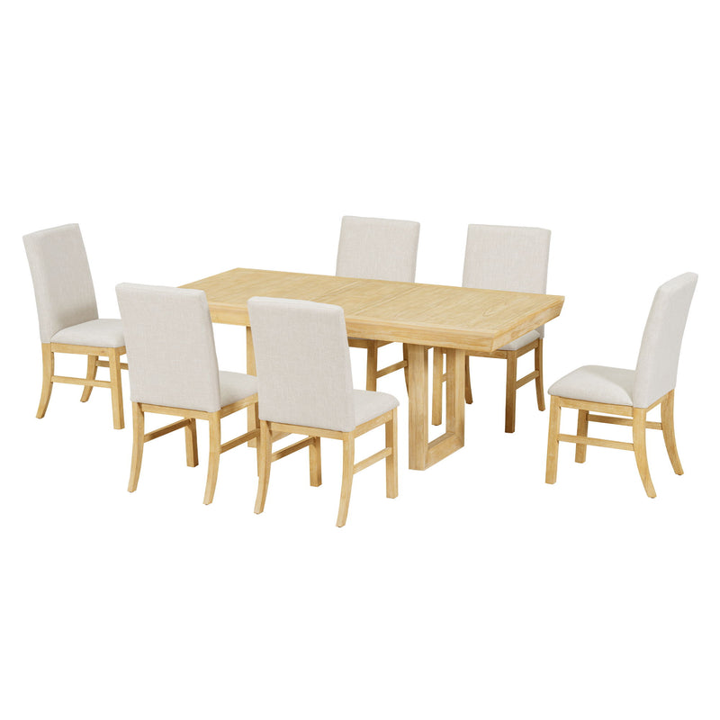 Topmax - 7 Piece Traditional Extendable Dining Table Set With Butterfly Leaf And 6 Upholstered Dining Table Set