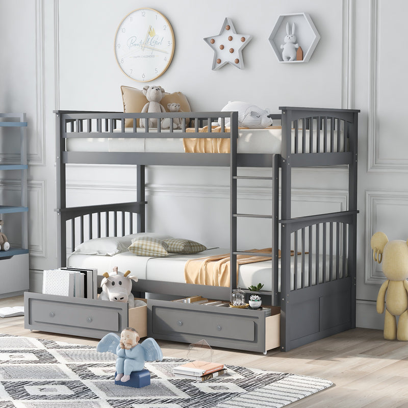 Twin over Twin Bunk Bed with Drawers, Convertible Beds, Gray(Old SKU: SM000240AAE-1)