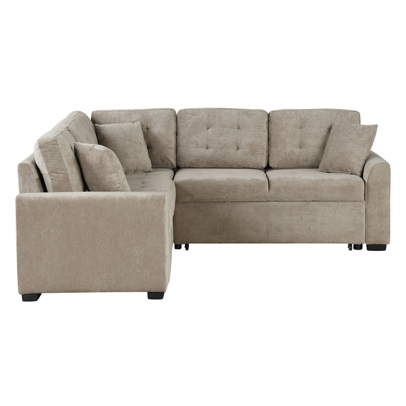 L-Shape Sofa Bed Pull-Out Sleeper Sofa With Wheels, USB Ports, Power Sockets For Living Room