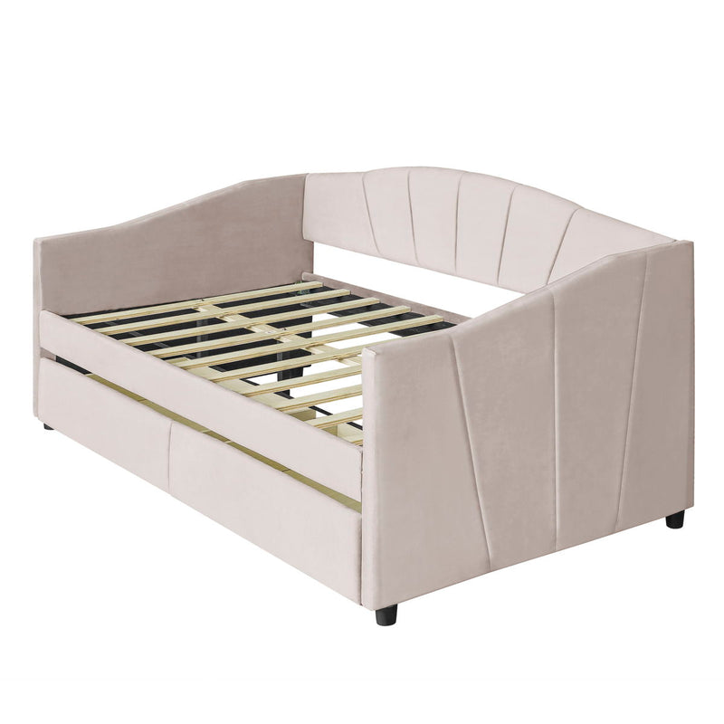 Upholstered Daybed With Two Drawers And Wood Slat