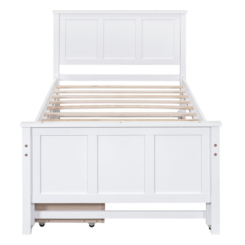 Twin Size Platform Bed with Trundle and Drawers, White