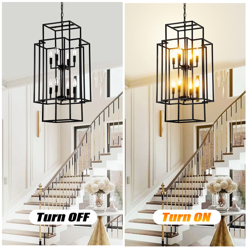 8 Light Lantern Chandelier Lighting, Entryway Chandeliers For High Ceilings, Chandeliers For Dining Room, Foyer, Entry, Staircase, Hallway, Height Adjustable (E12 Bulbs Not Included)