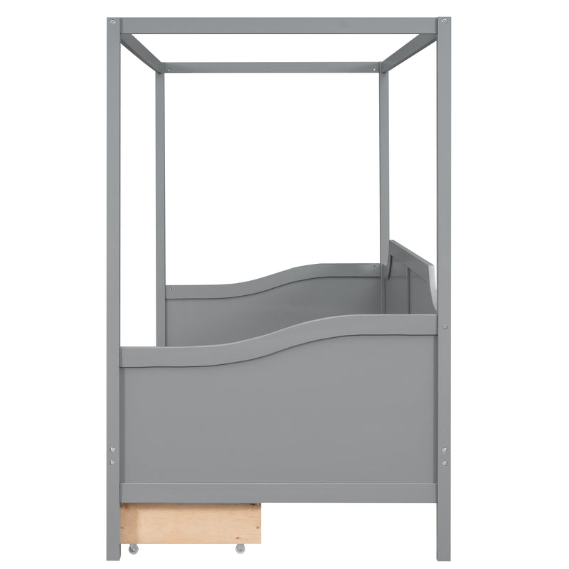 Twin Size Wooden Canopy Daybed with 3 in 1 Storage Drawers,Grey