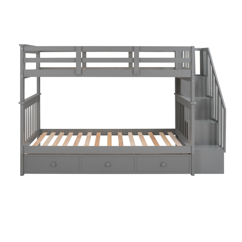 Stairway Twin-Over-Twin Bunk Bed with Three Drawers for Bedroom, Dorm - Gray(Old SKU: LP000309AAE)