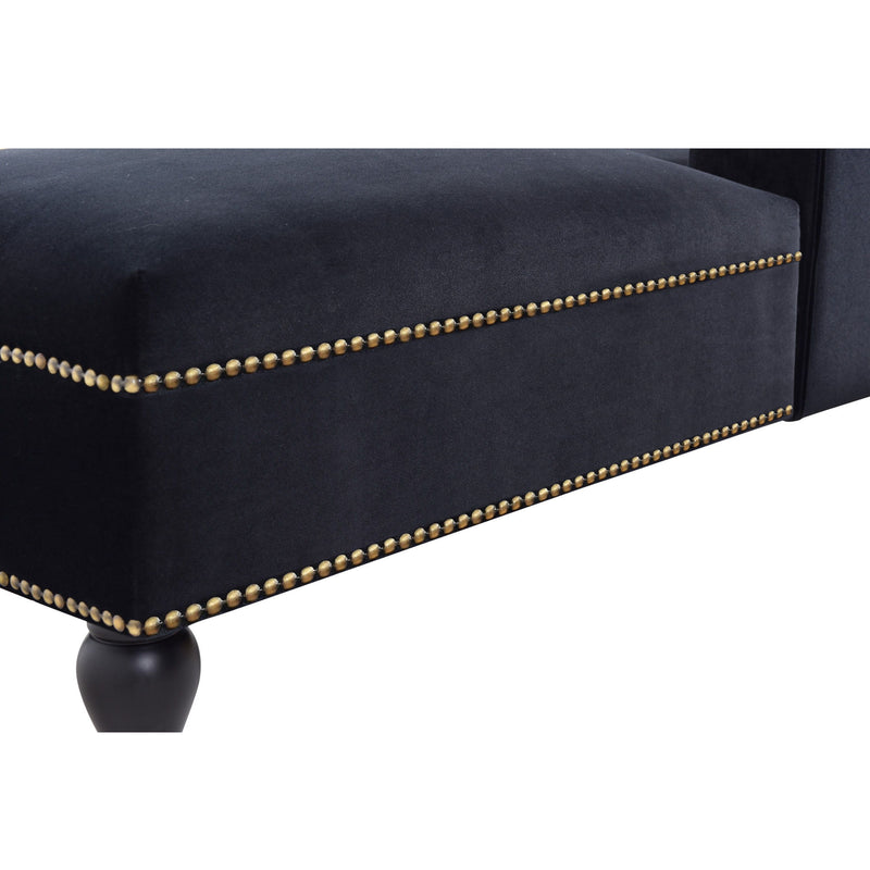 Velvet Chaise Lounge, Button Tufted Right Arm Facing Lounge Chair With Nailhead Trim For Living Room - Black