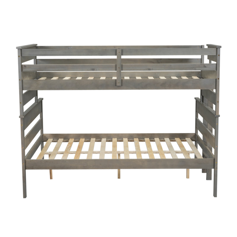 Wood Twin XL over Queen Bunk Bed with Ladder, Gray