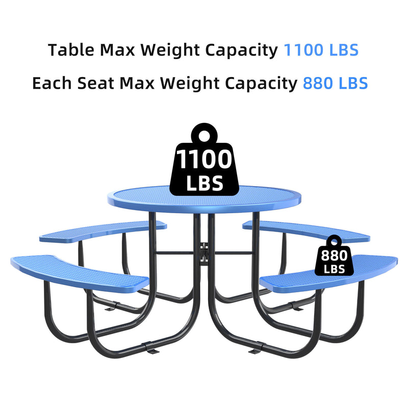 Round Outdoor Steel Picnic Table 46" With Umbrella Pole