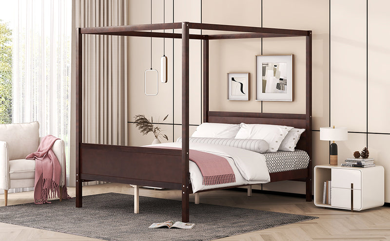 Queen Size Canopy Platform Bed with Headboard and Footboard,Slat Support Leg - Espresso(OLD SKU:LT001912AAP)