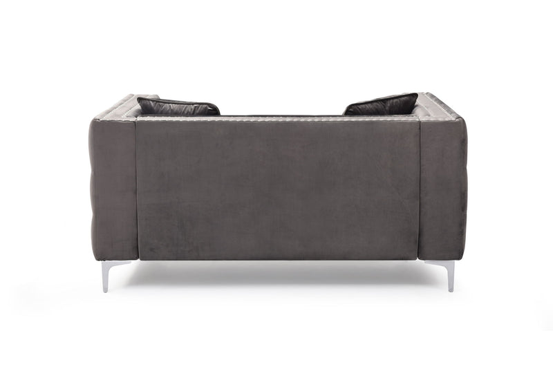 Wide Sofa With Jeweled Buttons Square Arm, 2 Pillows