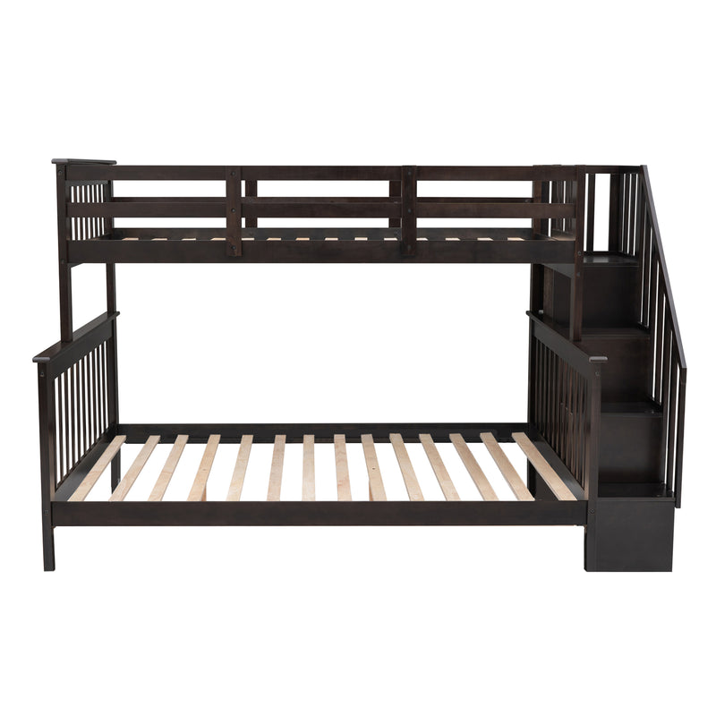 Stairway Twin-Over-Full Bunk Bed with Storage and Guard Rail for Bedroom, Espresso color(OLD SKU :LP000019AAP)