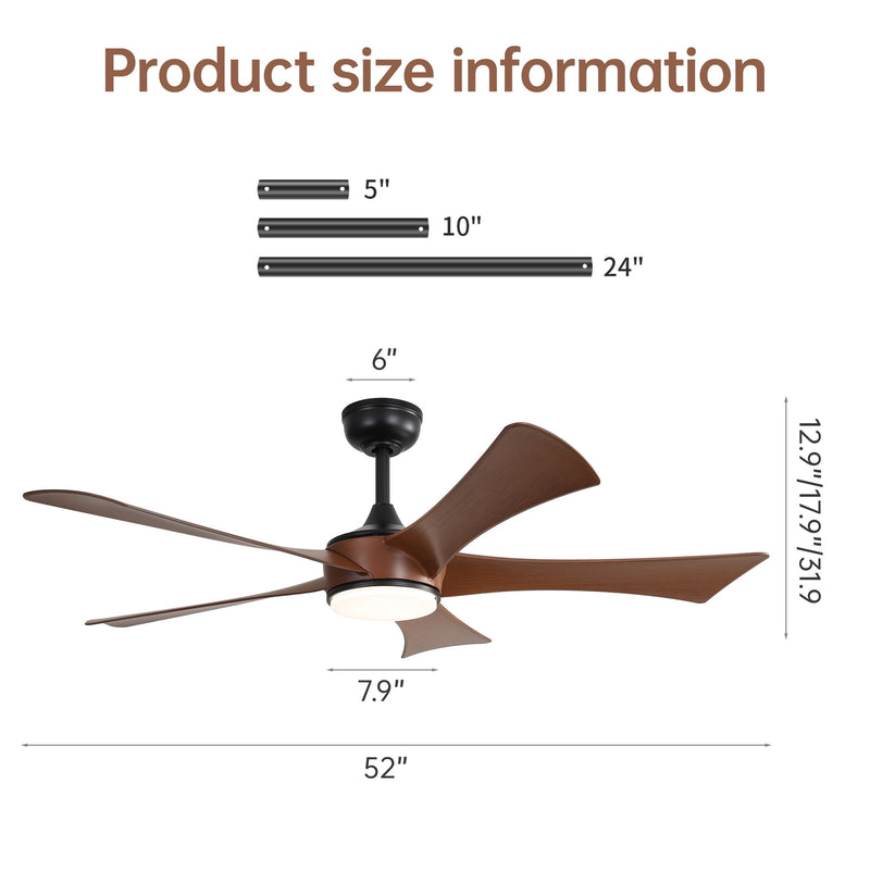 Modern Ceiling Fan With 22W LED Light And Remote Control 5 ABS Blades For Living Room