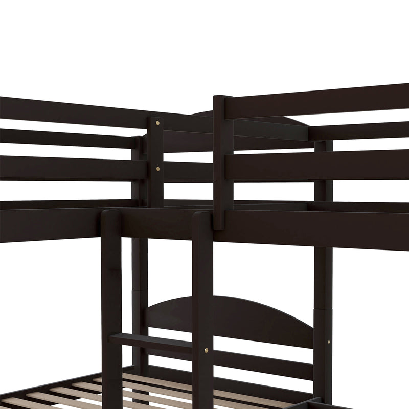 Twin L-Shaped Bunk bed with Trundle-Espresso{OLD SKU:LP000024AAP}