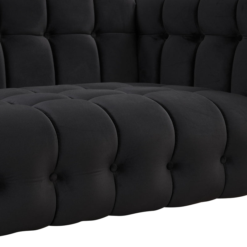 Modern Sofa Dutch Fluff Upholstered Sofa & Wood Legs, Buttoned Tufted Backrest