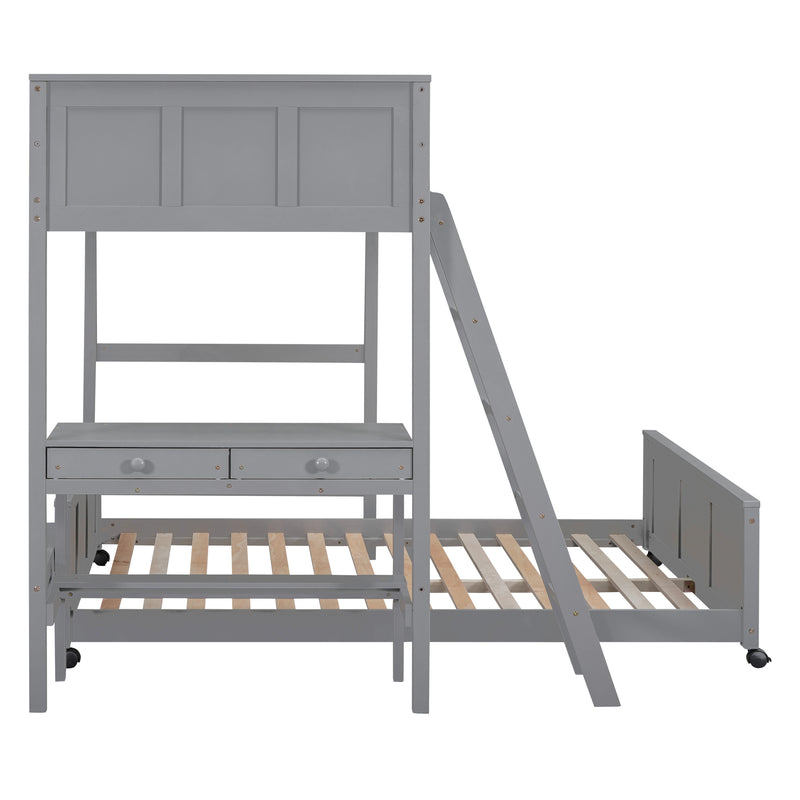 Twin Over Full Bunk Bed with Desk, Gray