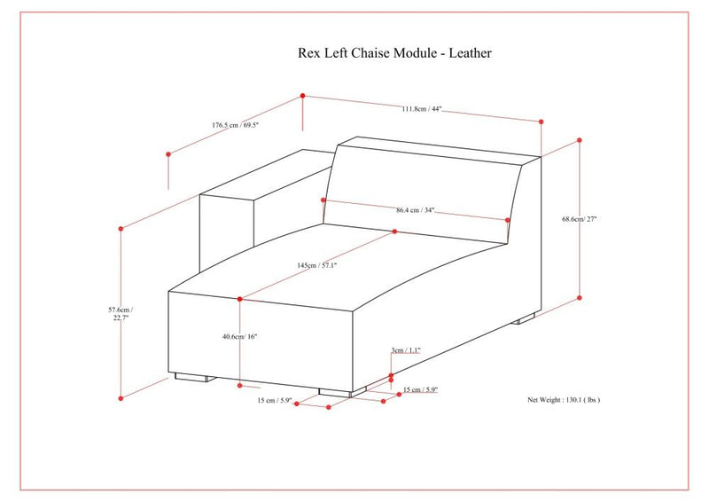 Rex - Left Chaise Sofa Module - Sienna