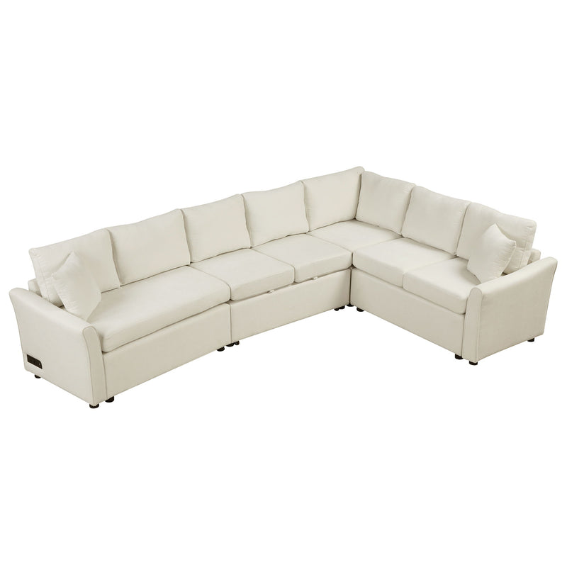 L-Shaped Sofa Convertible Sofa Bed Pull Out Sofa Sleeper With Two Back Pillows, Two USB Ports And Two Power Sockets For Living Room