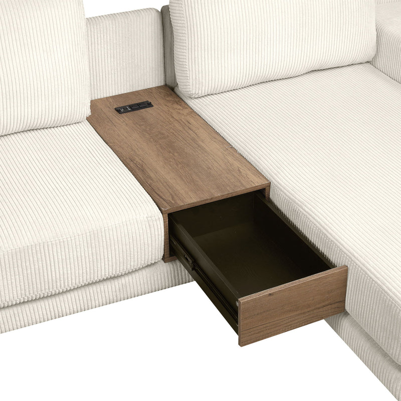 L-Shaped Sofa Sectional Sofa With Two USB Ports And Two Power Sockets, A Storage Drawer And A Reversible Chaise Lounge For Living Room